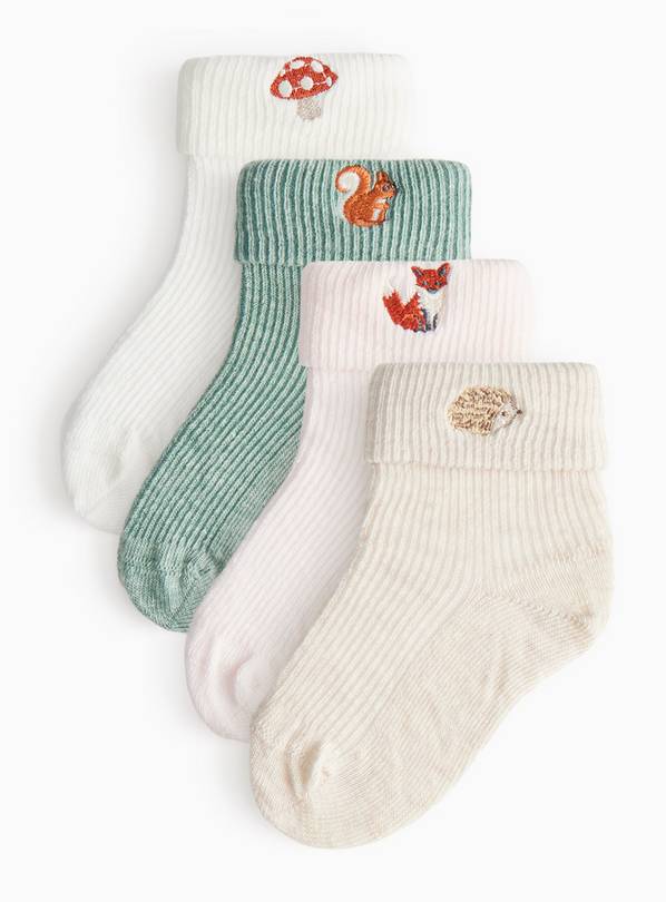 Woodland Embroidered Socks 4 Pack 12-24 months